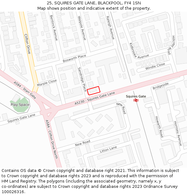 25, SQUIRES GATE LANE, BLACKPOOL, FY4 1SN: Location map and indicative extent of plot