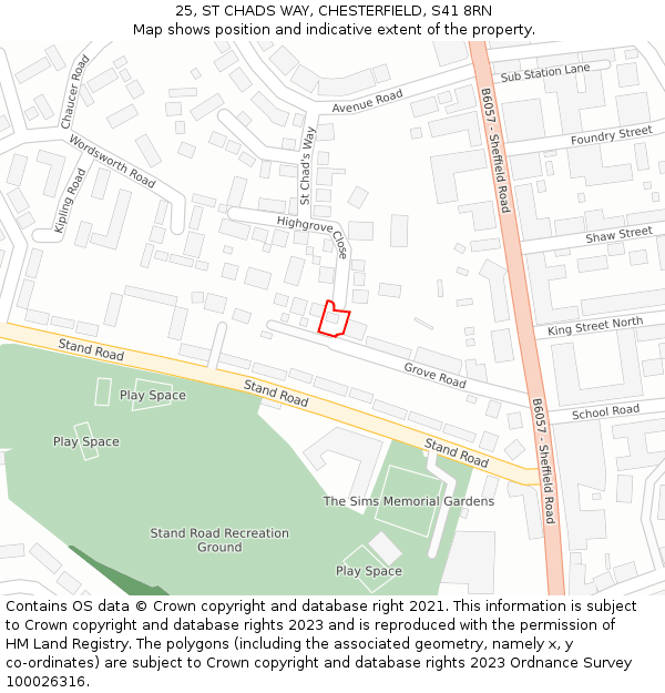 25, ST CHADS WAY, CHESTERFIELD, S41 8RN: Location map and indicative extent of plot