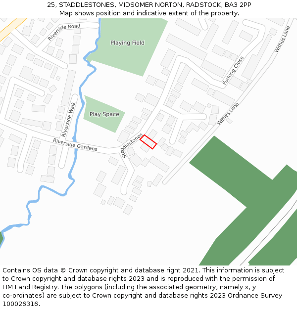 25, STADDLESTONES, MIDSOMER NORTON, RADSTOCK, BA3 2PP: Location map and indicative extent of plot