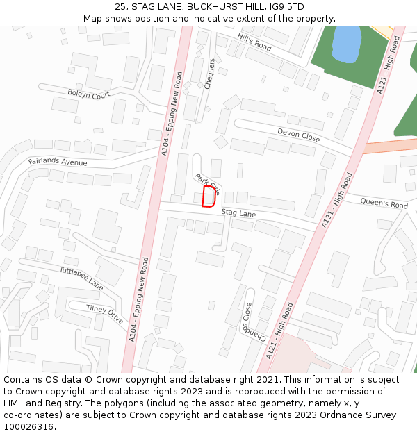 25, STAG LANE, BUCKHURST HILL, IG9 5TD: Location map and indicative extent of plot