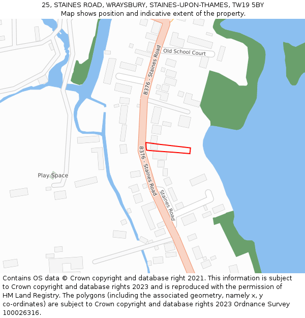 25, STAINES ROAD, WRAYSBURY, STAINES-UPON-THAMES, TW19 5BY: Location map and indicative extent of plot
