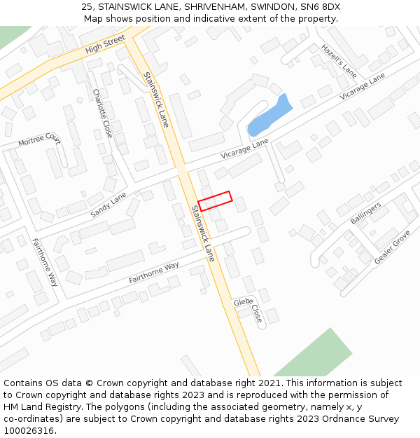 25, STAINSWICK LANE, SHRIVENHAM, SWINDON, SN6 8DX: Location map and indicative extent of plot