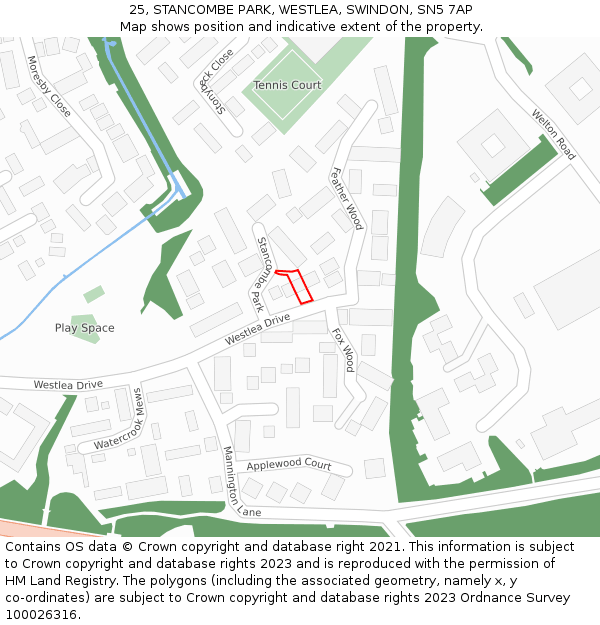 25, STANCOMBE PARK, WESTLEA, SWINDON, SN5 7AP: Location map and indicative extent of plot