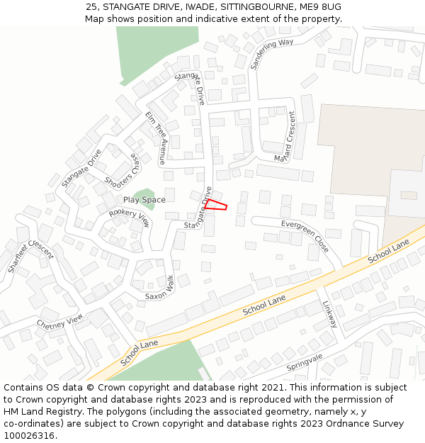 25, STANGATE DRIVE, IWADE, SITTINGBOURNE, ME9 8UG: Location map and indicative extent of plot