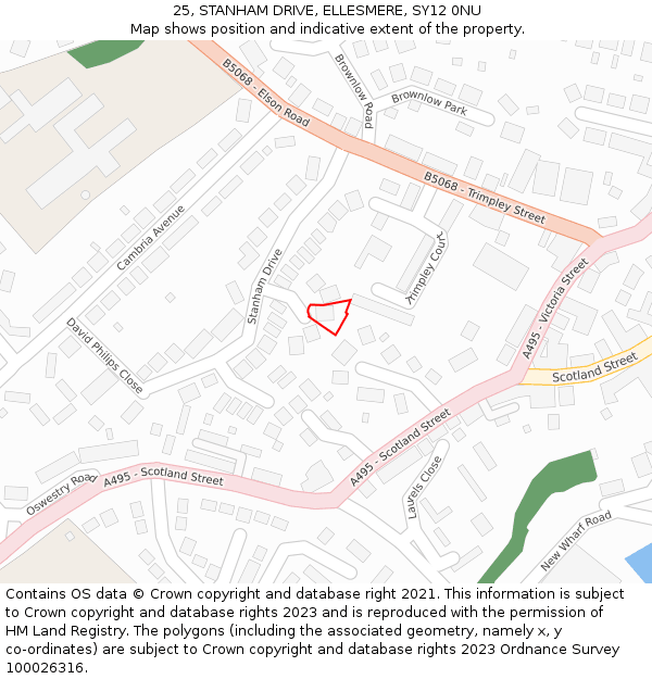 25, STANHAM DRIVE, ELLESMERE, SY12 0NU: Location map and indicative extent of plot