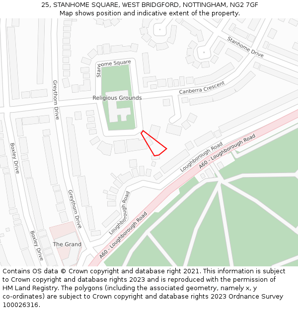 25, STANHOME SQUARE, WEST BRIDGFORD, NOTTINGHAM, NG2 7GF: Location map and indicative extent of plot