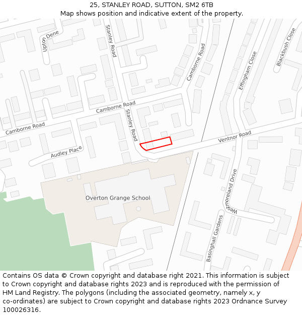 25, STANLEY ROAD, SUTTON, SM2 6TB: Location map and indicative extent of plot