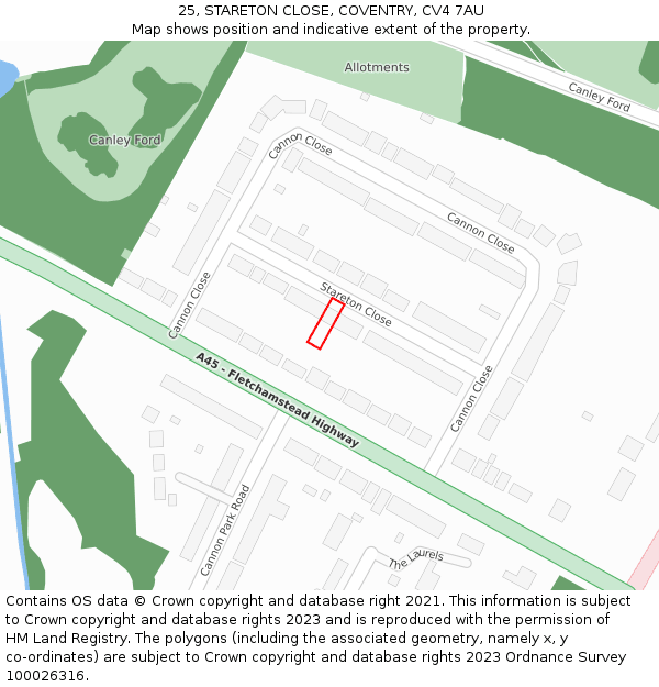 25, STARETON CLOSE, COVENTRY, CV4 7AU: Location map and indicative extent of plot