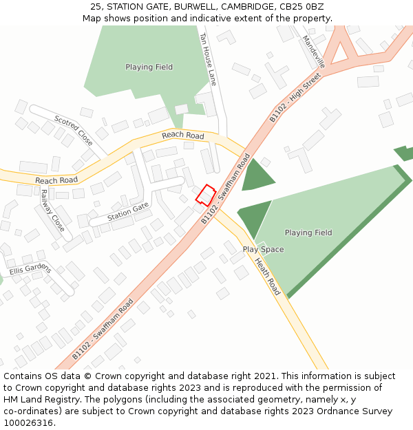 25, STATION GATE, BURWELL, CAMBRIDGE, CB25 0BZ: Location map and indicative extent of plot