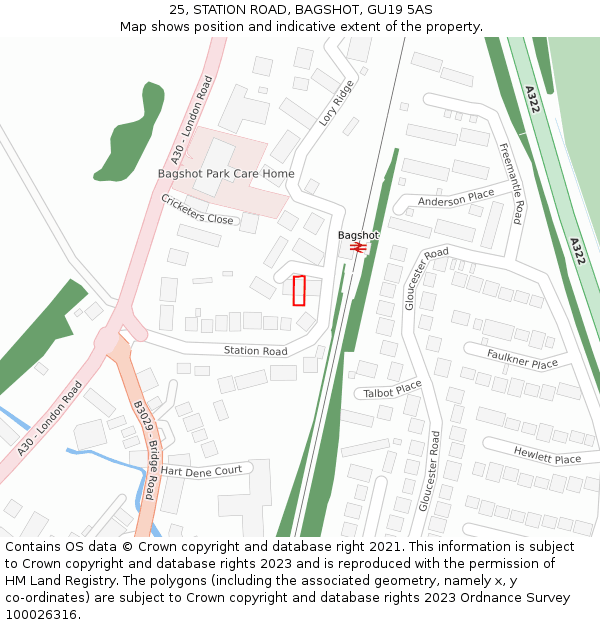 25, STATION ROAD, BAGSHOT, GU19 5AS: Location map and indicative extent of plot