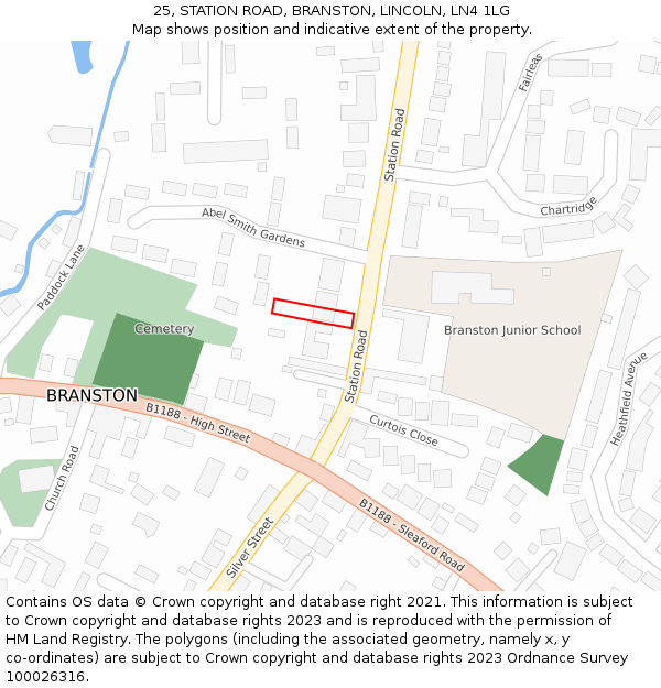 25, STATION ROAD, BRANSTON, LINCOLN, LN4 1LG: Location map and indicative extent of plot