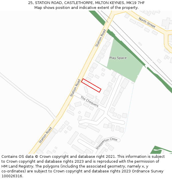 25, STATION ROAD, CASTLETHORPE, MILTON KEYNES, MK19 7HF: Location map and indicative extent of plot