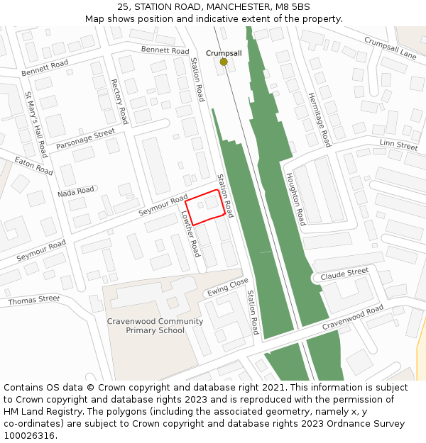 25, STATION ROAD, MANCHESTER, M8 5BS: Location map and indicative extent of plot