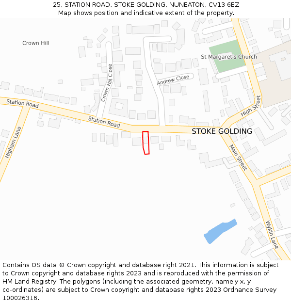 25, STATION ROAD, STOKE GOLDING, NUNEATON, CV13 6EZ: Location map and indicative extent of plot