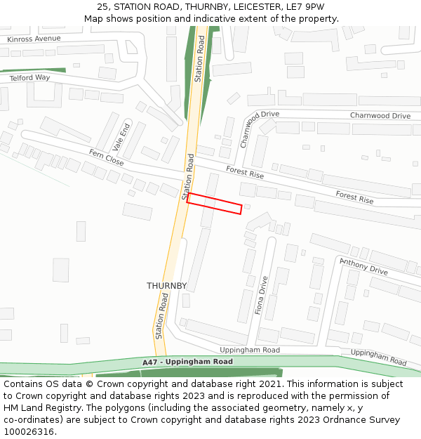 25, STATION ROAD, THURNBY, LEICESTER, LE7 9PW: Location map and indicative extent of plot