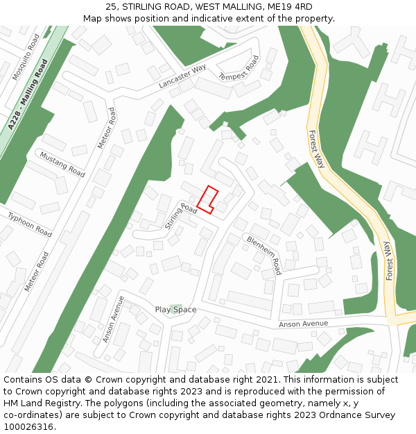 25, STIRLING ROAD, WEST MALLING, ME19 4RD: Location map and indicative extent of plot