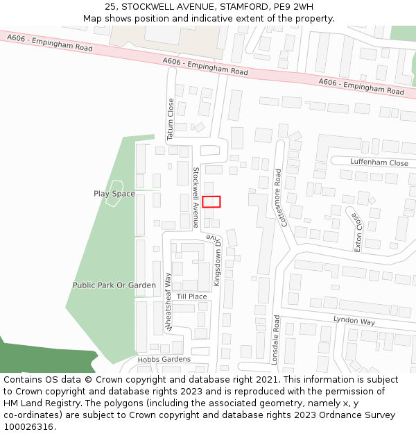 25, STOCKWELL AVENUE, STAMFORD, PE9 2WH: Location map and indicative extent of plot