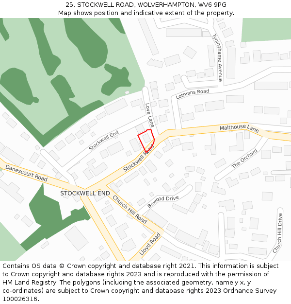 25, STOCKWELL ROAD, WOLVERHAMPTON, WV6 9PG: Location map and indicative extent of plot