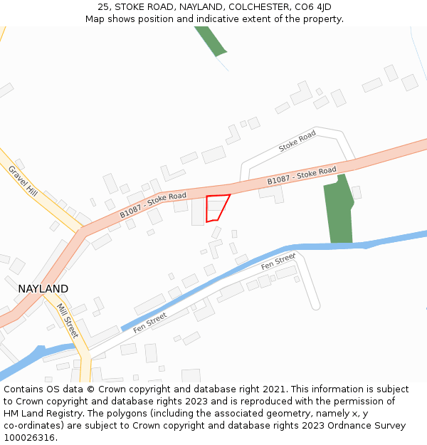 25, STOKE ROAD, NAYLAND, COLCHESTER, CO6 4JD: Location map and indicative extent of plot