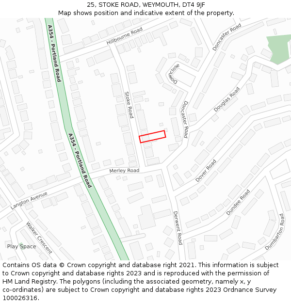 25, STOKE ROAD, WEYMOUTH, DT4 9JF: Location map and indicative extent of plot