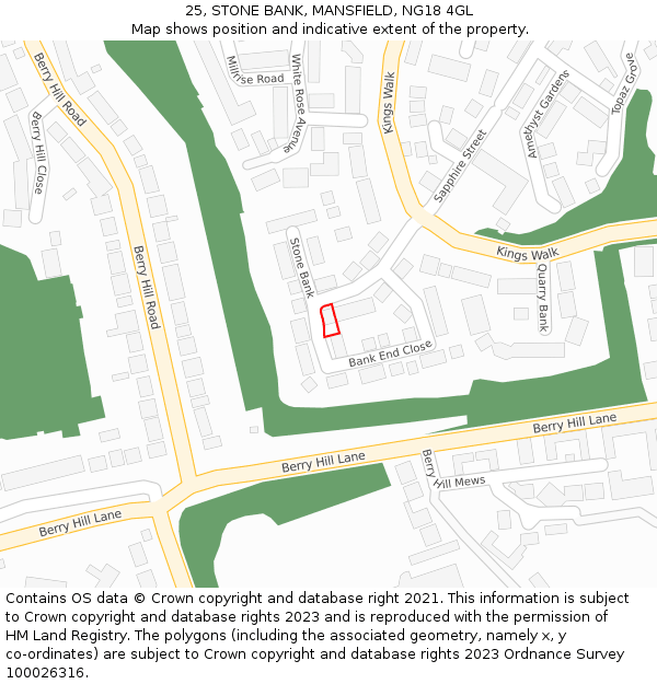25, STONE BANK, MANSFIELD, NG18 4GL: Location map and indicative extent of plot