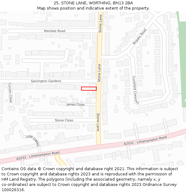 25, STONE LANE, WORTHING, BN13 2BA: Location map and indicative extent of plot