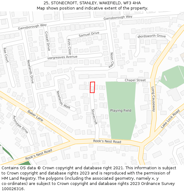 25, STONECROFT, STANLEY, WAKEFIELD, WF3 4HA: Location map and indicative extent of plot