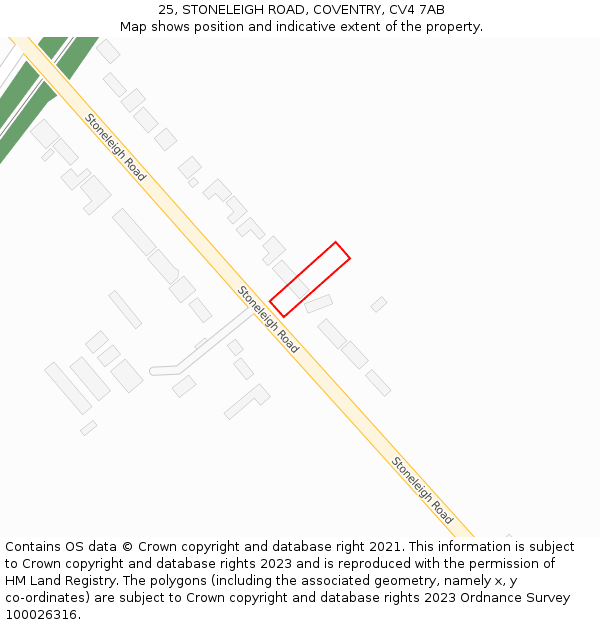 25, STONELEIGH ROAD, COVENTRY, CV4 7AB: Location map and indicative extent of plot