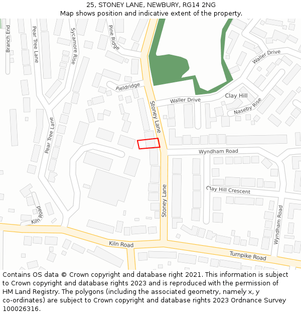 25, STONEY LANE, NEWBURY, RG14 2NG: Location map and indicative extent of plot