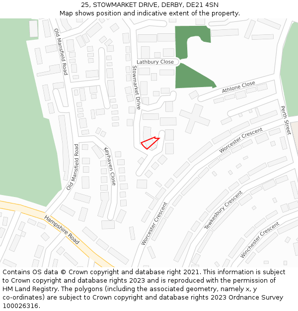 25, STOWMARKET DRIVE, DERBY, DE21 4SN: Location map and indicative extent of plot