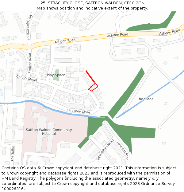 25, STRACHEY CLOSE, SAFFRON WALDEN, CB10 2GN: Location map and indicative extent of plot