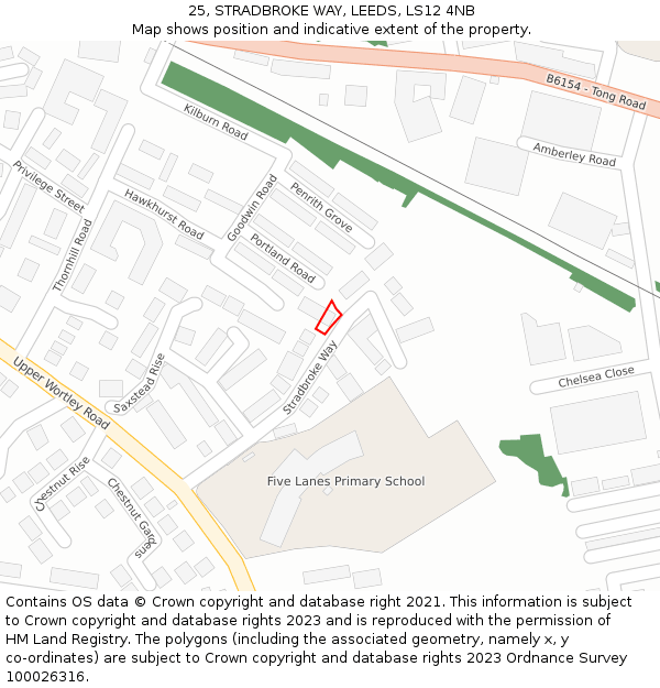 25, STRADBROKE WAY, LEEDS, LS12 4NB: Location map and indicative extent of plot