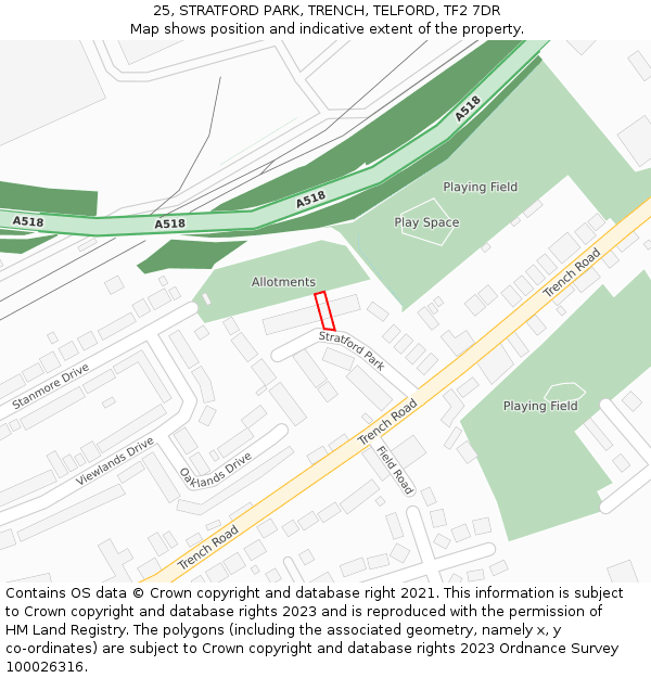 25, STRATFORD PARK, TRENCH, TELFORD, TF2 7DR: Location map and indicative extent of plot