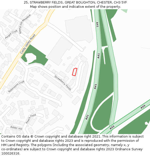25, STRAWBERRY FIELDS, GREAT BOUGHTON, CHESTER, CH3 5YF: Location map and indicative extent of plot