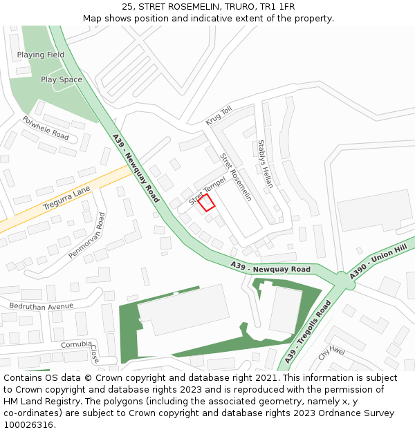 25, STRET ROSEMELIN, TRURO, TR1 1FR: Location map and indicative extent of plot