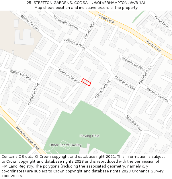 25, STRETTON GARDENS, CODSALL, WOLVERHAMPTON, WV8 1AL: Location map and indicative extent of plot