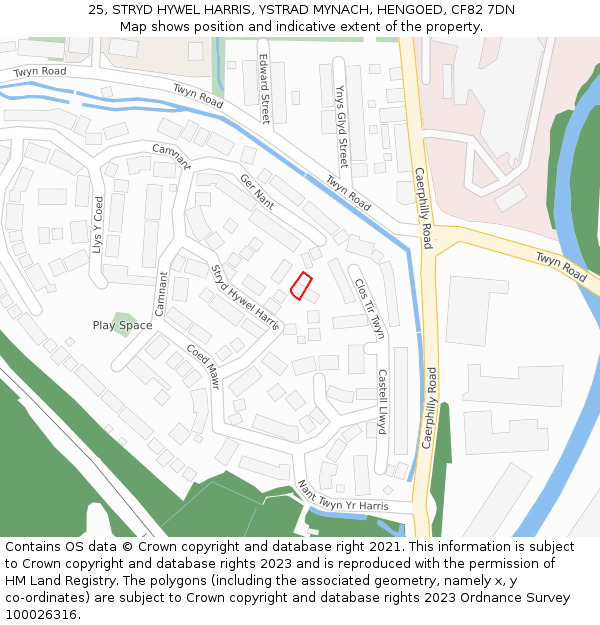25, STRYD HYWEL HARRIS, YSTRAD MYNACH, HENGOED, CF82 7DN: Location map and indicative extent of plot