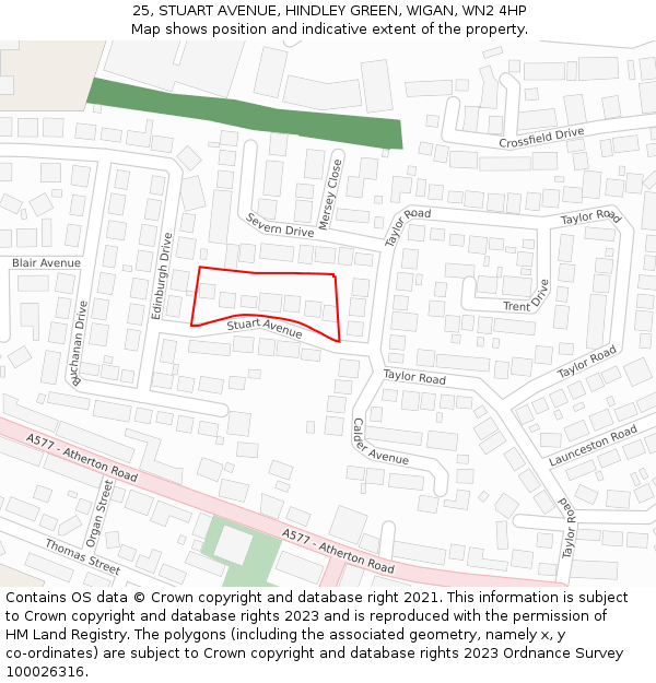 25, STUART AVENUE, HINDLEY GREEN, WIGAN, WN2 4HP: Location map and indicative extent of plot