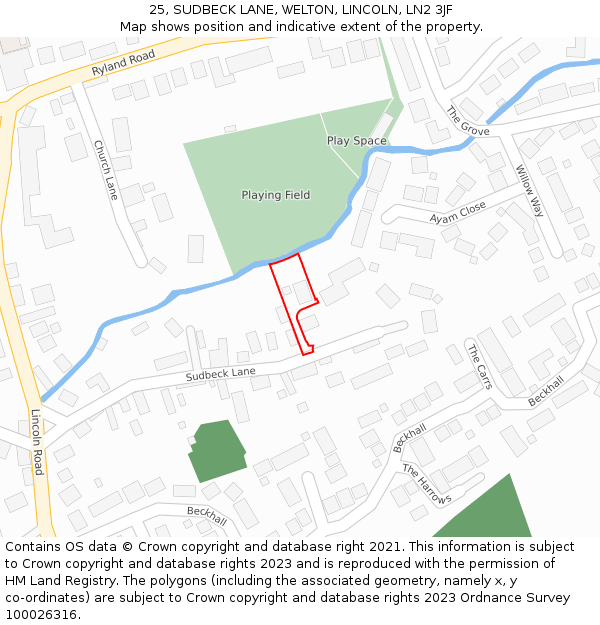 25, SUDBECK LANE, WELTON, LINCOLN, LN2 3JF: Location map and indicative extent of plot