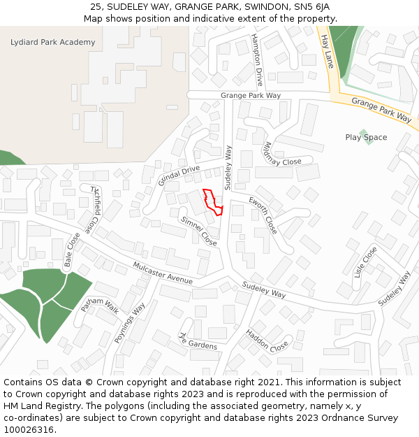 25, SUDELEY WAY, GRANGE PARK, SWINDON, SN5 6JA: Location map and indicative extent of plot