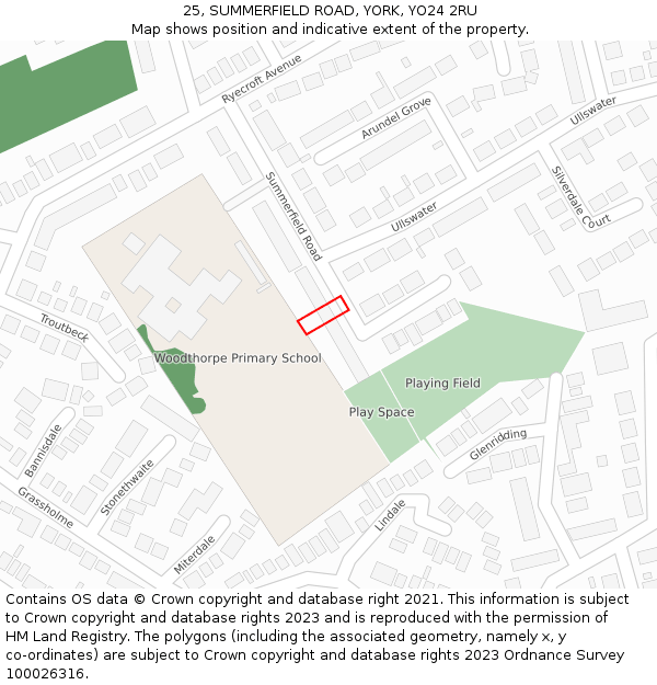 25, SUMMERFIELD ROAD, YORK, YO24 2RU: Location map and indicative extent of plot