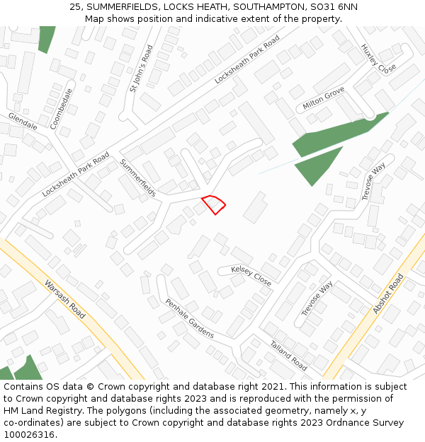 25, SUMMERFIELDS, LOCKS HEATH, SOUTHAMPTON, SO31 6NN: Location map and indicative extent of plot