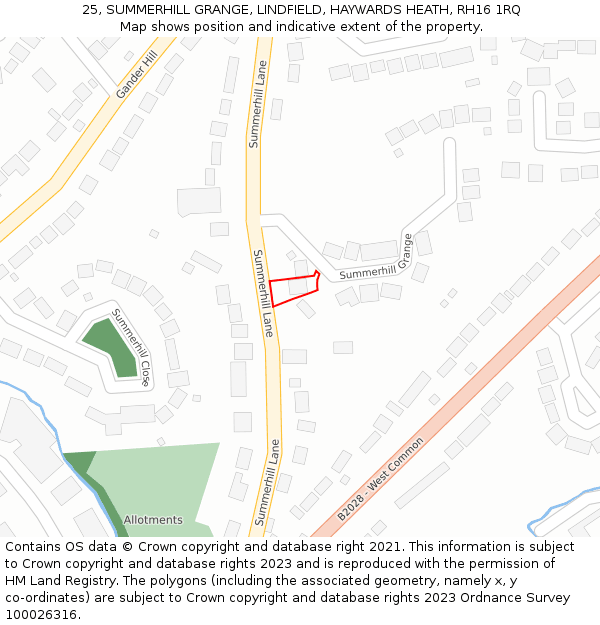 25, SUMMERHILL GRANGE, LINDFIELD, HAYWARDS HEATH, RH16 1RQ: Location map and indicative extent of plot