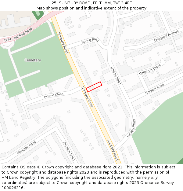 25, SUNBURY ROAD, FELTHAM, TW13 4PE: Location map and indicative extent of plot