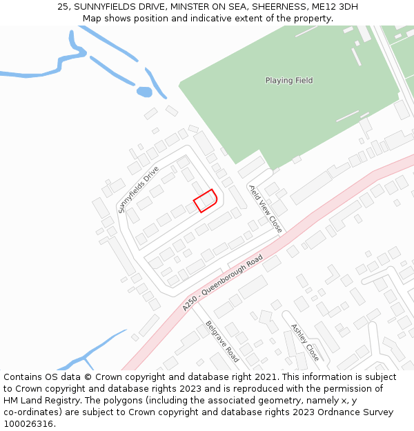 25, SUNNYFIELDS DRIVE, MINSTER ON SEA, SHEERNESS, ME12 3DH: Location map and indicative extent of plot