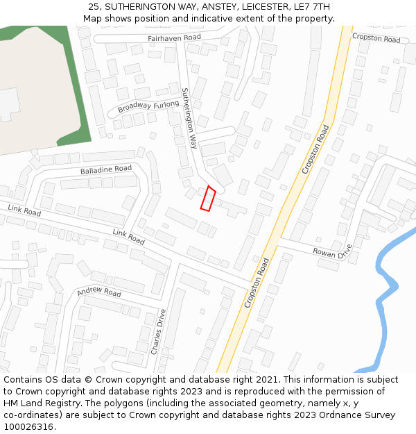 25, SUTHERINGTON WAY, ANSTEY, LEICESTER, LE7 7TH: Location map and indicative extent of plot
