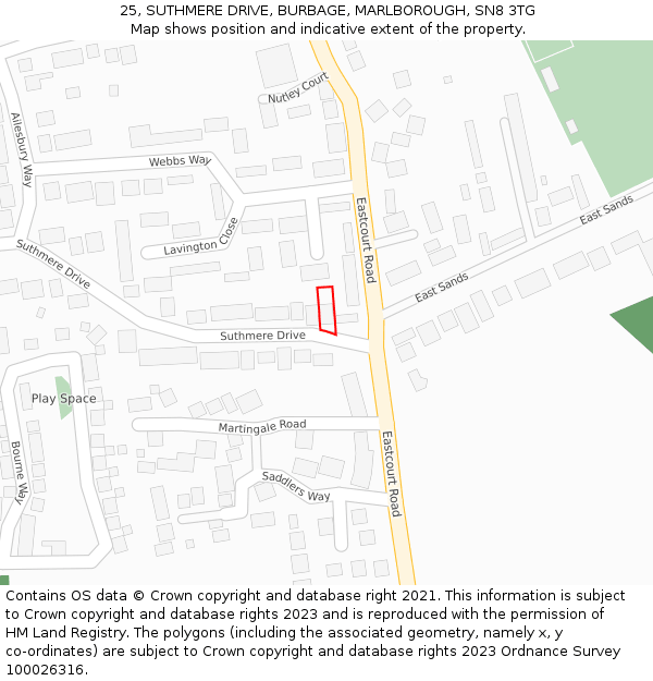 25, SUTHMERE DRIVE, BURBAGE, MARLBOROUGH, SN8 3TG: Location map and indicative extent of plot