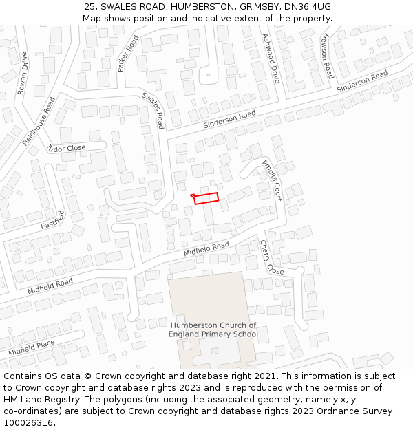 25, SWALES ROAD, HUMBERSTON, GRIMSBY, DN36 4UG: Location map and indicative extent of plot