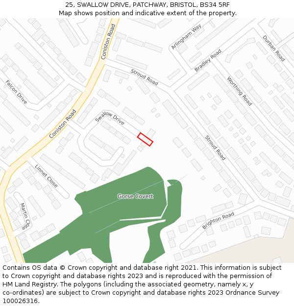 25, SWALLOW DRIVE, PATCHWAY, BRISTOL, BS34 5RF: Location map and indicative extent of plot