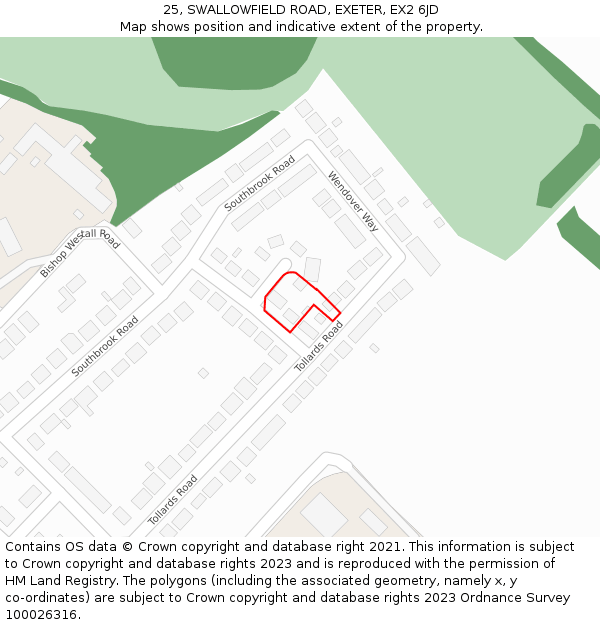 25, SWALLOWFIELD ROAD, EXETER, EX2 6JD: Location map and indicative extent of plot